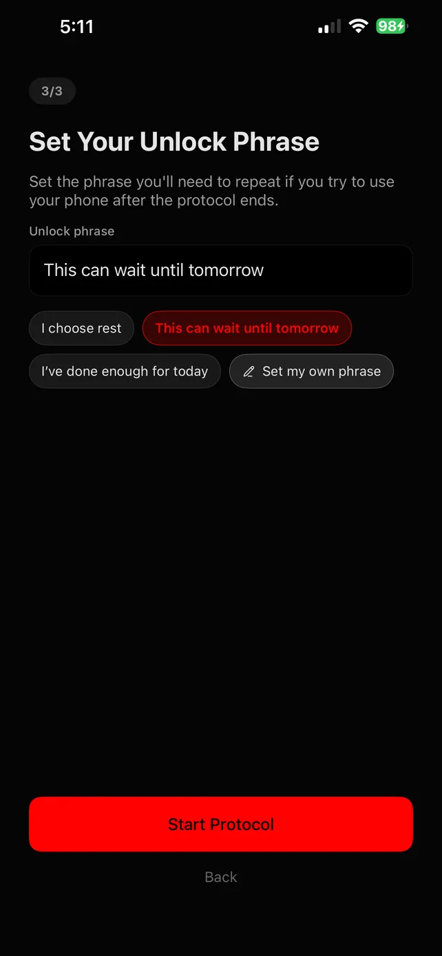 Ritual step 3, choosing the phrase you say out loud to unlock