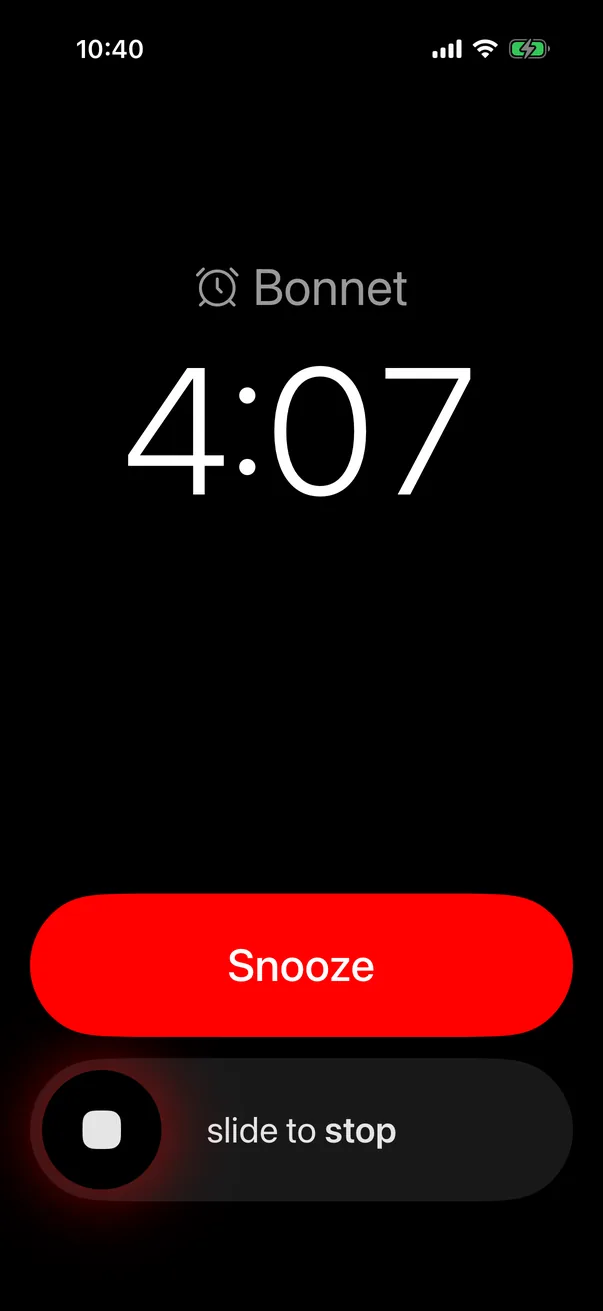 The morning alarm screen that plays your own recorded phrase